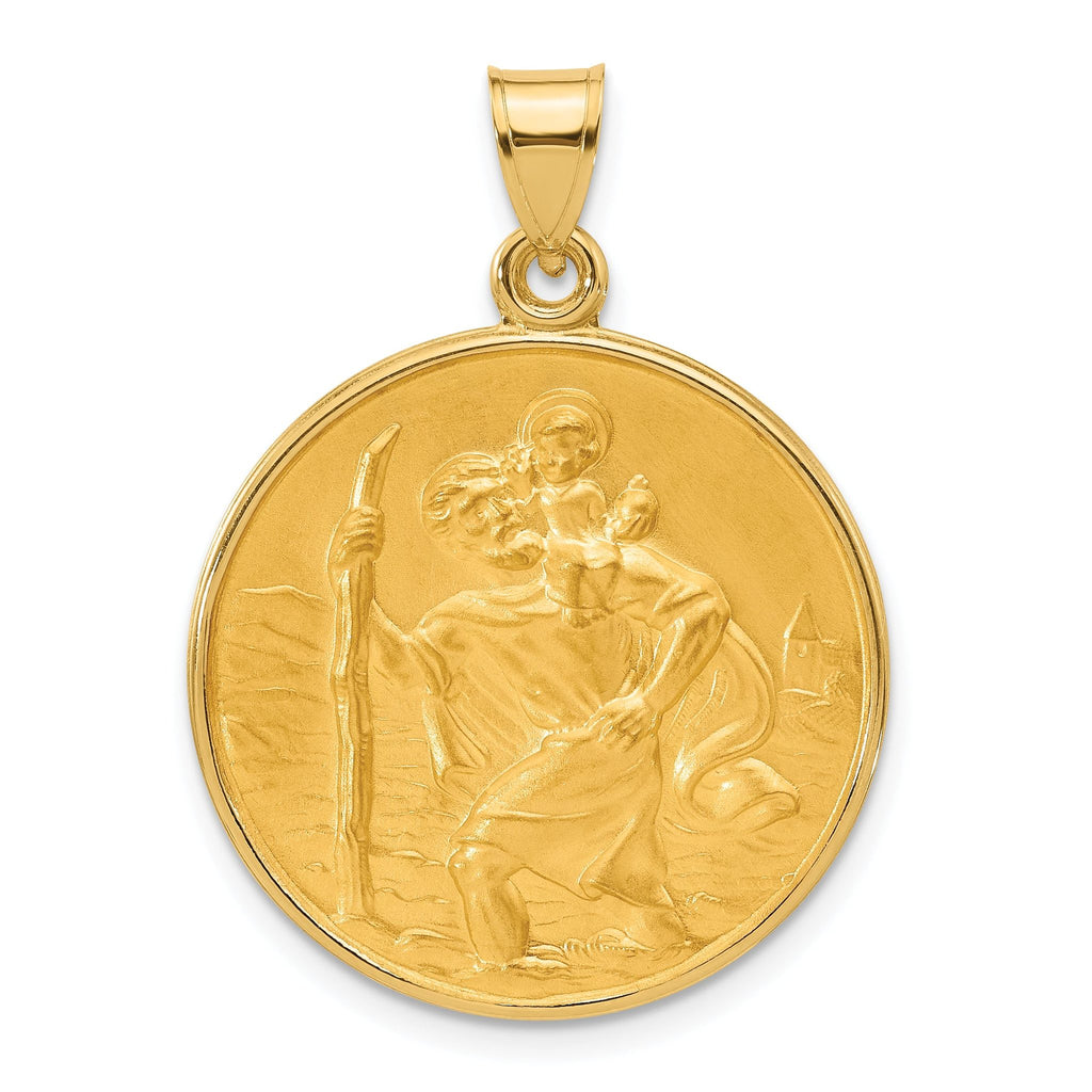 14k Polished and Satin Solid St. Christopher Medal