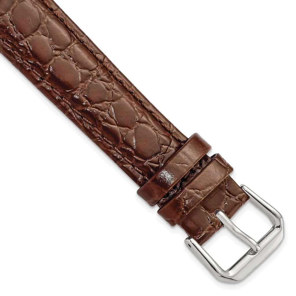 10mm Brown Alligator Grain Leather with Silver-tone Buckle 6.75 inch Watch Band