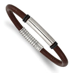 Stainless Steel Polished Black and Brown Rubber Bracelet for Men