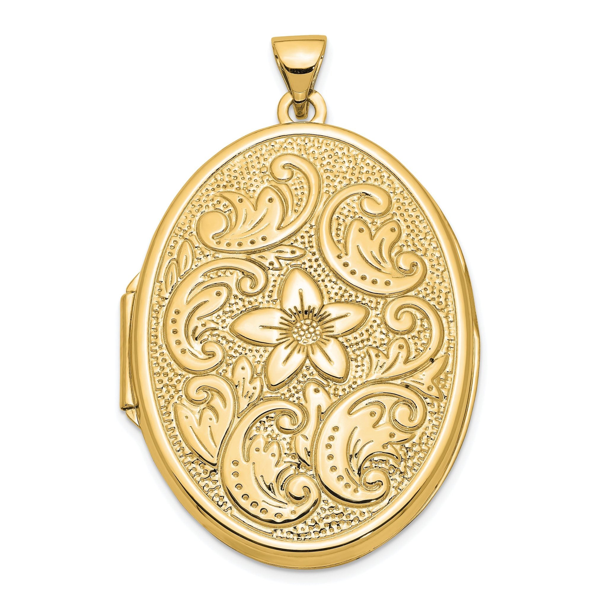 14K 32mm Oval Flower With Scrolls Locket