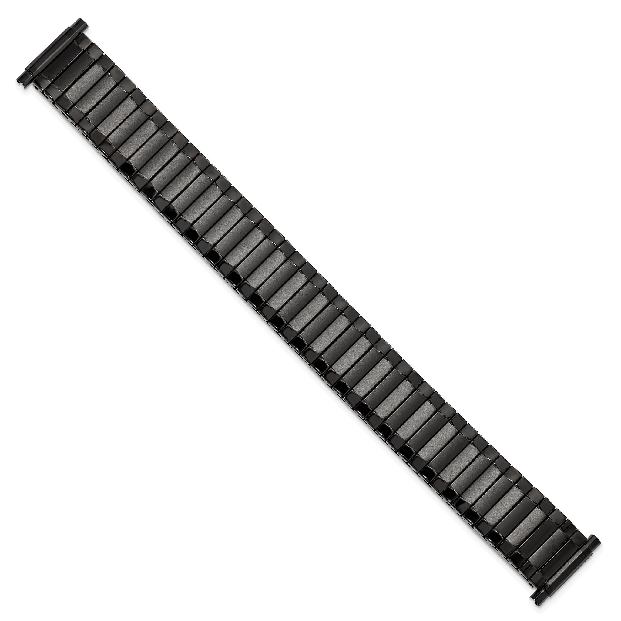 Mens Long 17-22mm Satin and Polished Black IP-plated Stainless Steel 7.25 inch Expansion Watch Band