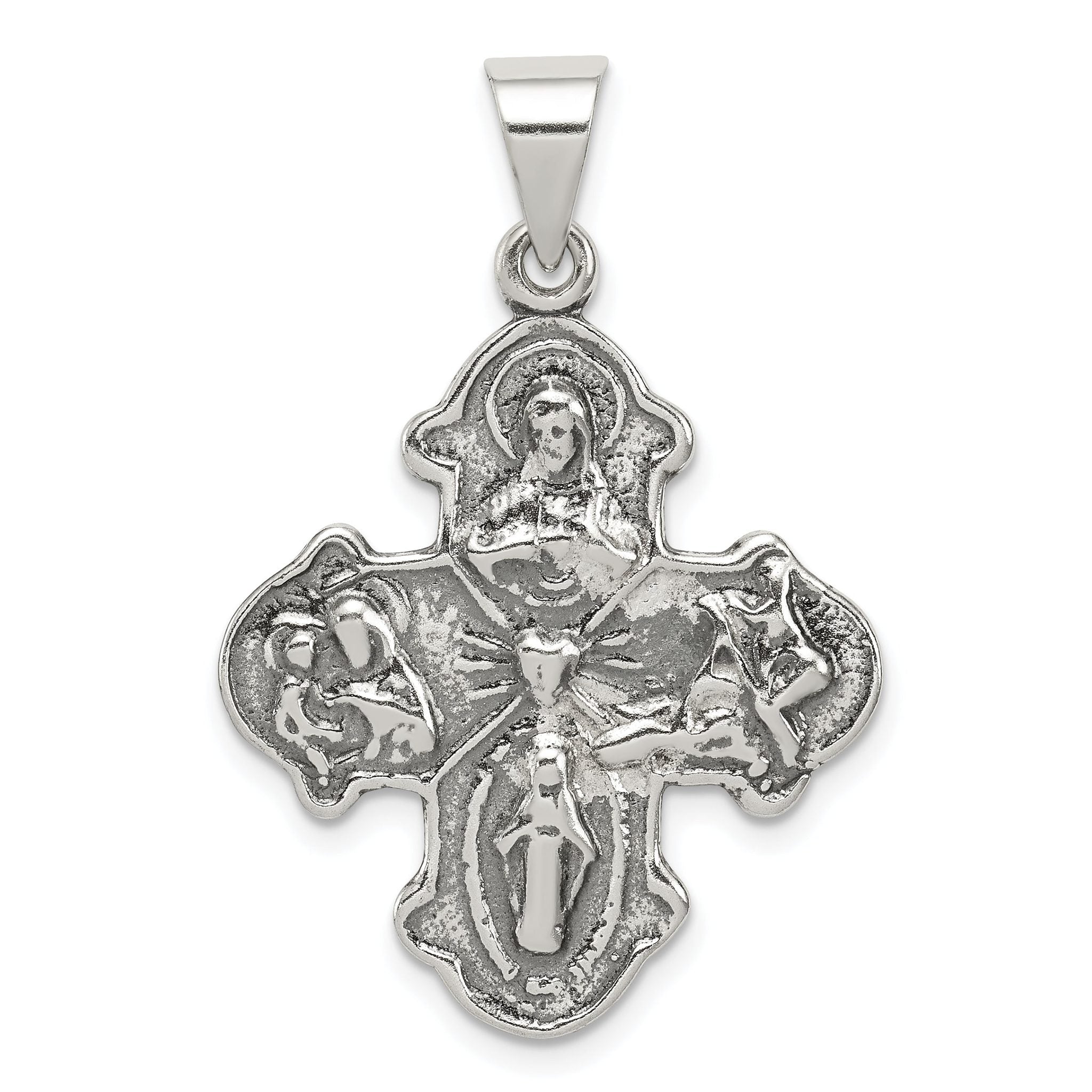 Sterling Silver 925 Antiqued 4-Way Medal Pendant Vintage Charm Main image