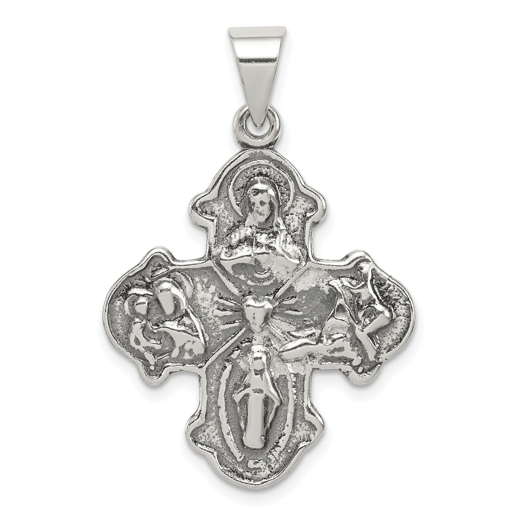 Sterling Silver 925 Antiqued 4-Way Medal Pendant Vintage Charm