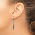 Stainless Steel Polished & Antiqued Black Cubic Zirconia Drop Dangle Earrings for Women