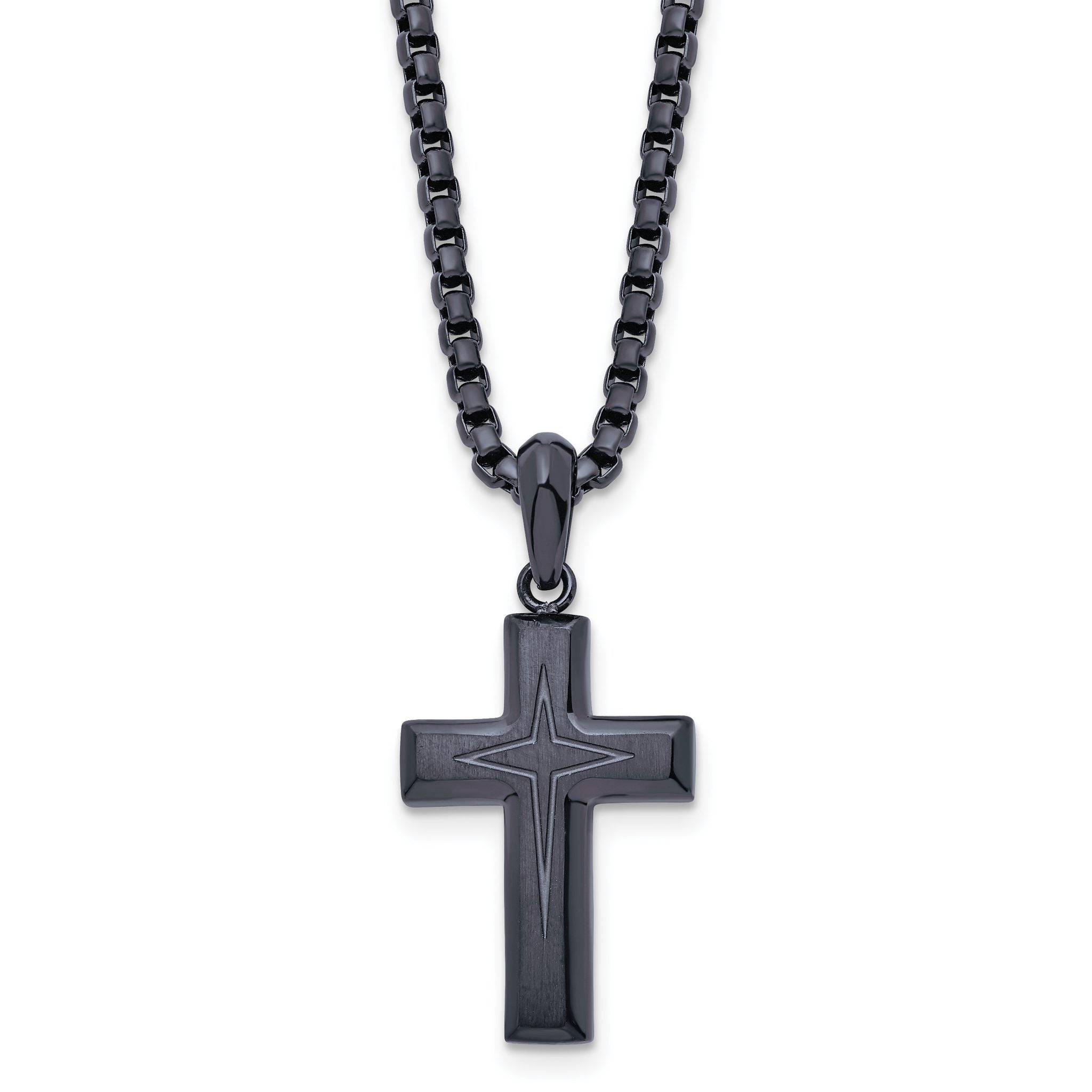 Dark Grey IP Cross Pendant Necklace in Stainless Steel Main image