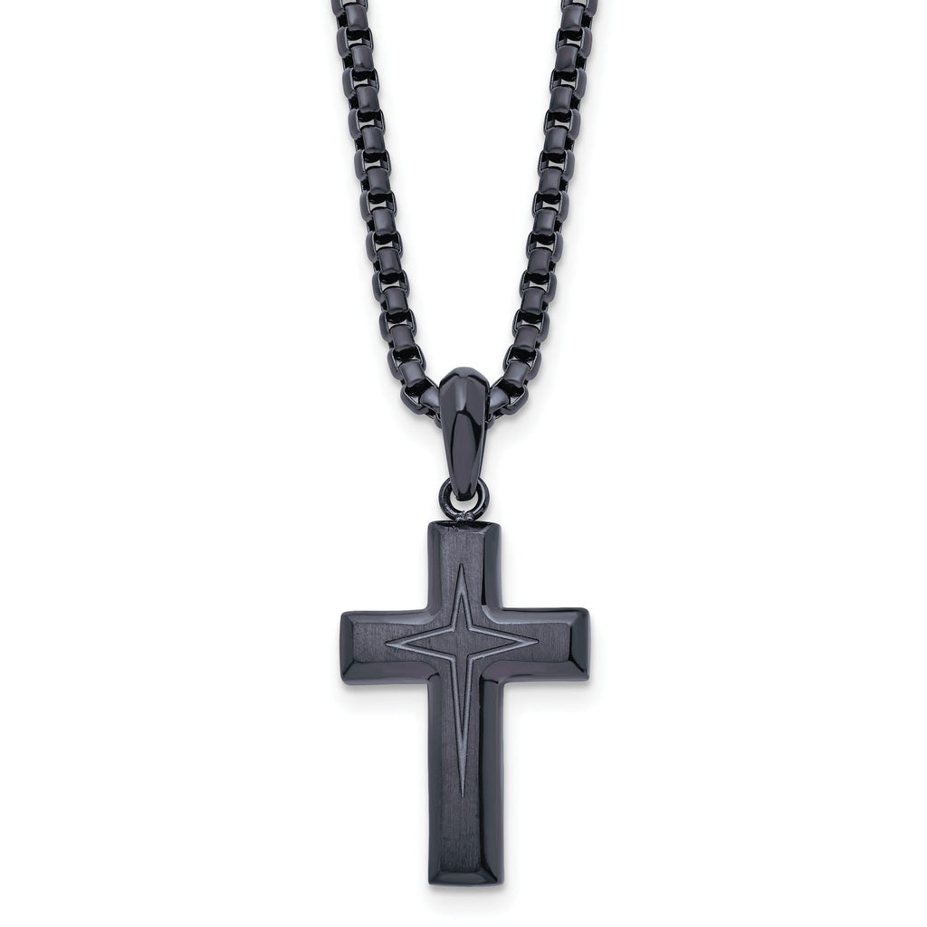 Dark Grey IP Cross Pendant Necklace in Stainless Steel