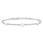 Sterling Silver Hearts 5-Station 9 inch Plus 1 inch Extender - Total 10 inch Anklet