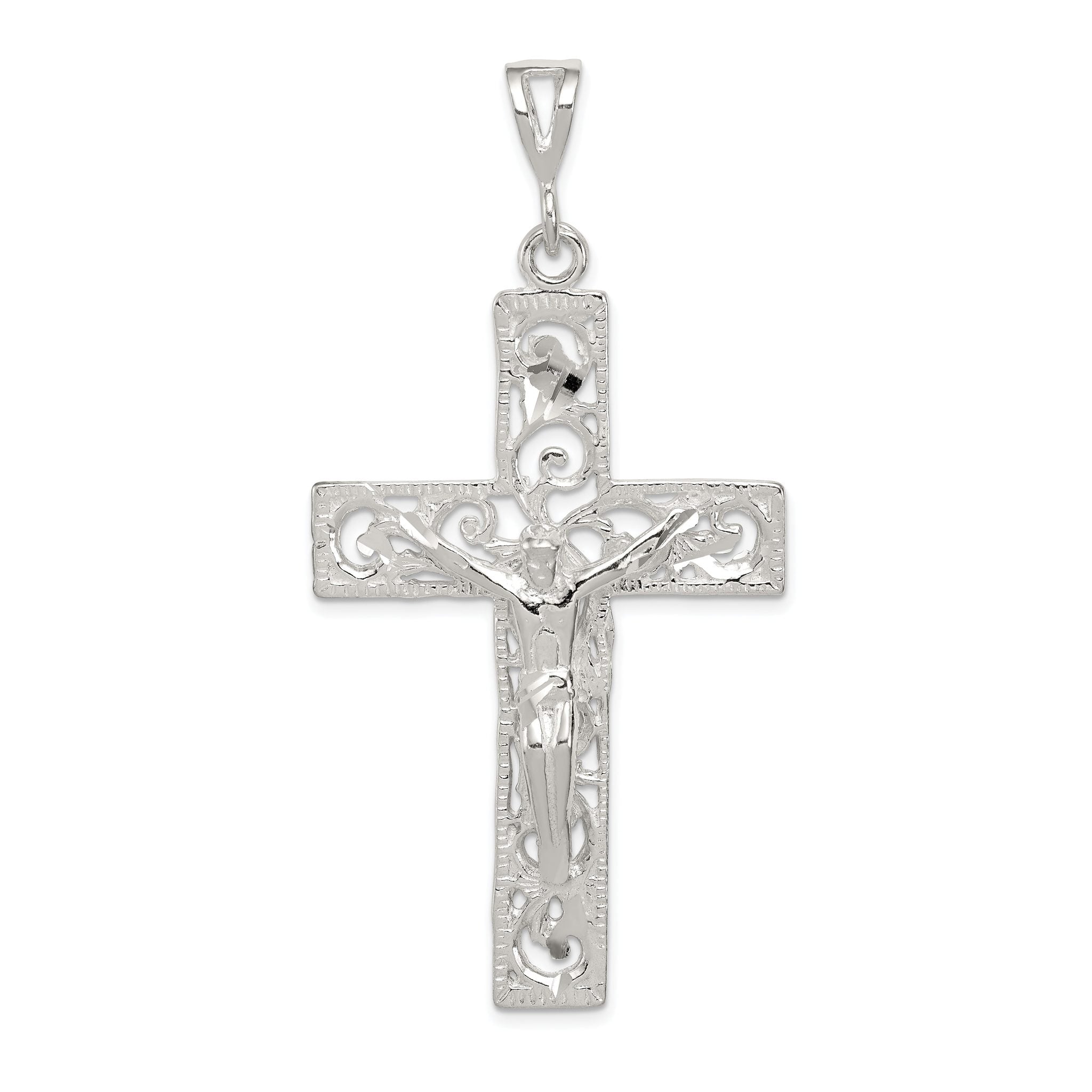 Sterling Silver 925 Polished Crucifix Pendant with Anti-Tarnish Finish