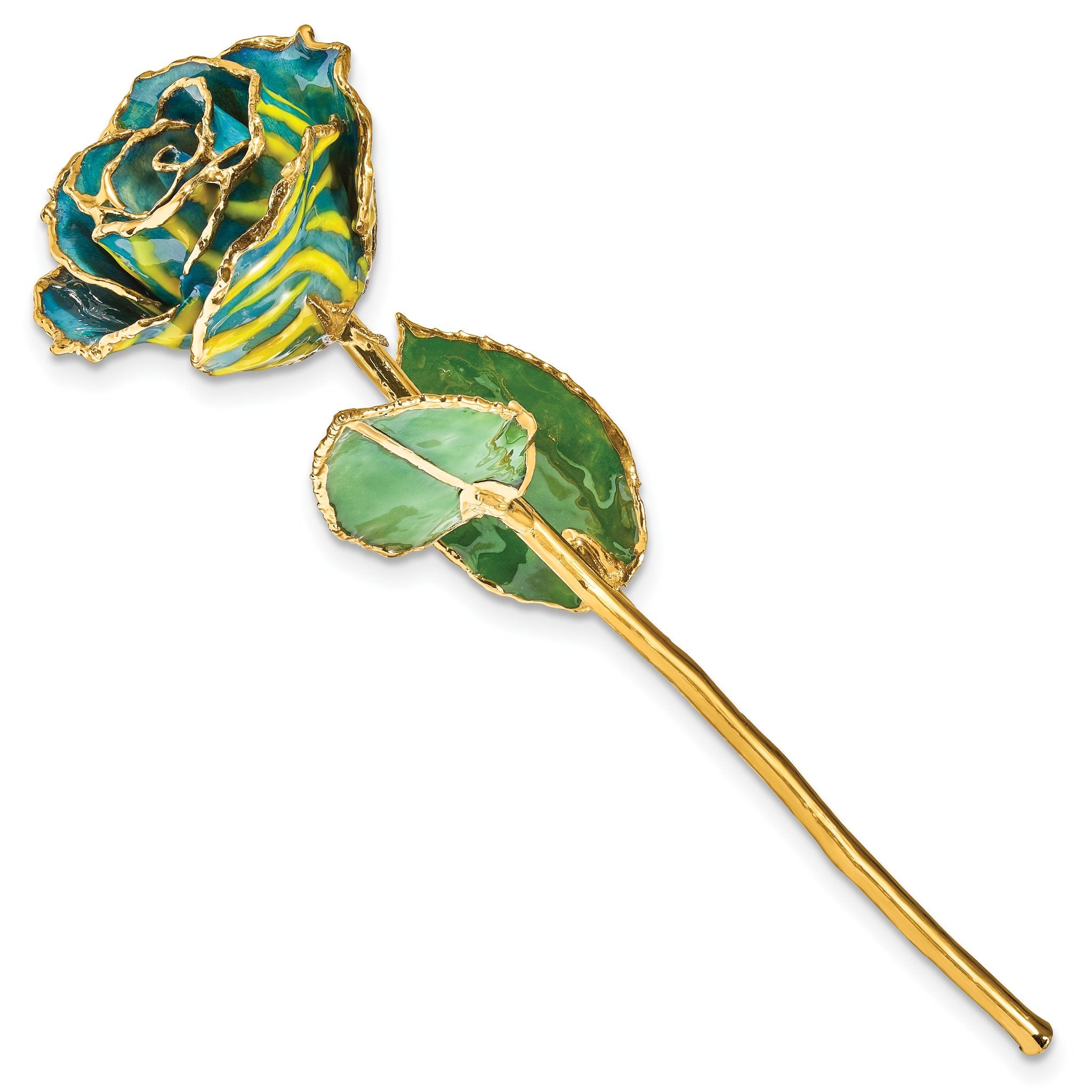 Lacquer Dipped Gold Trimmed Yellow and Blue Zebra Real Rose Secondary image