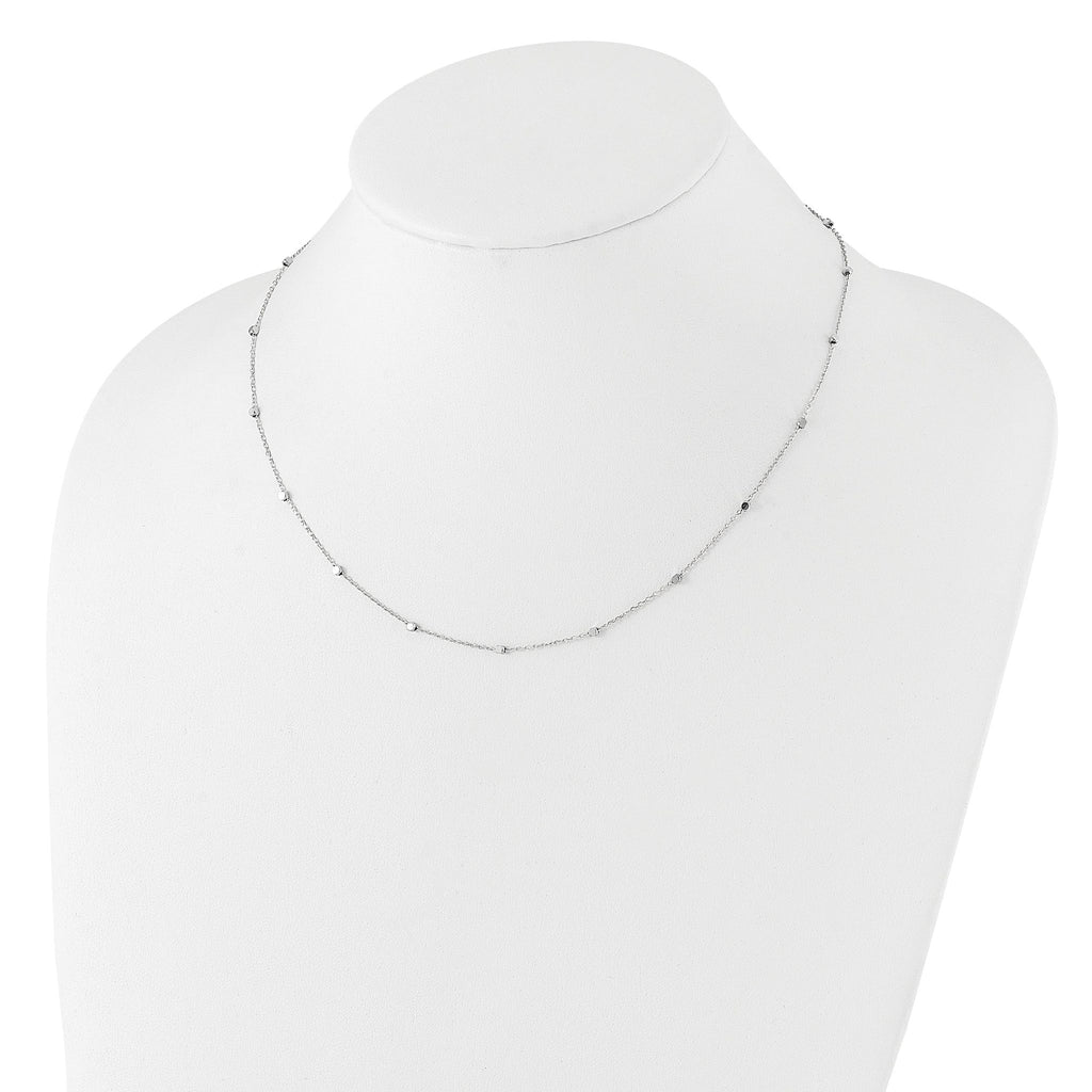 14K White Gold Polished Cube Stations 16 inch Necklace Plus 2 inch Extender