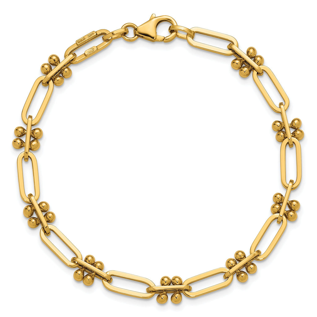 14K Polished and Beaded Fancy Paperclip Bracelet