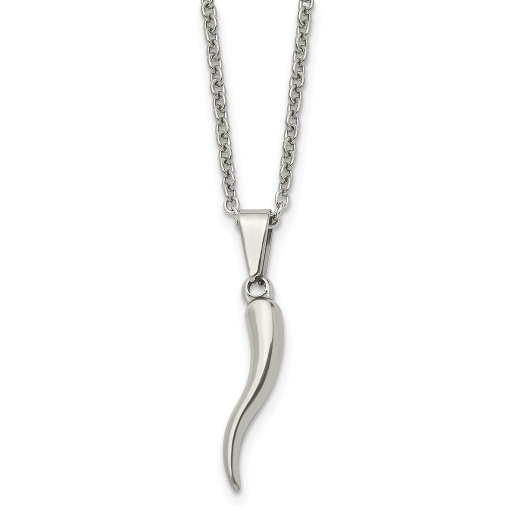 Italian Horn Pendant Necklace in Stainless Steel