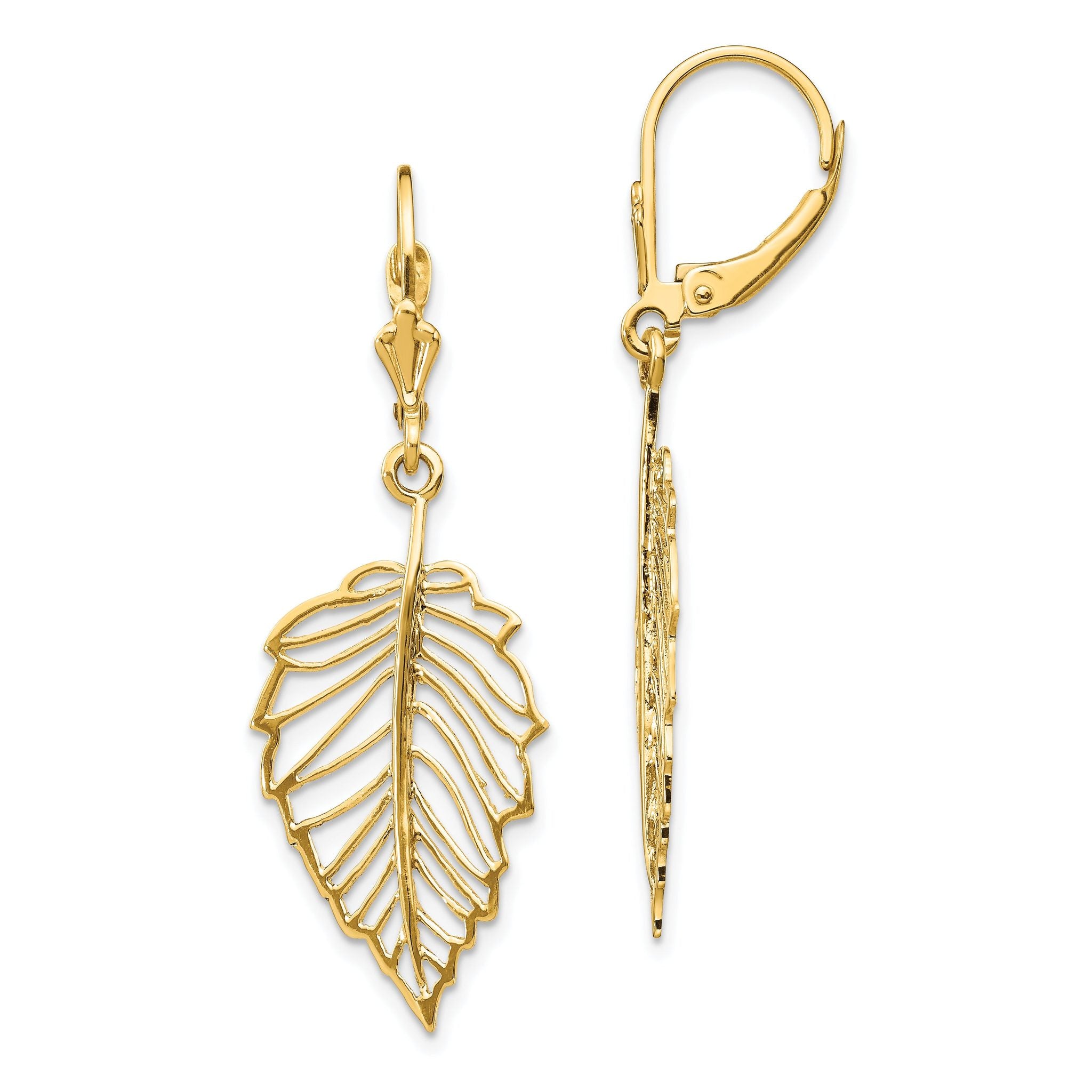 14K Polished Leaf Leverback Earrings Main image