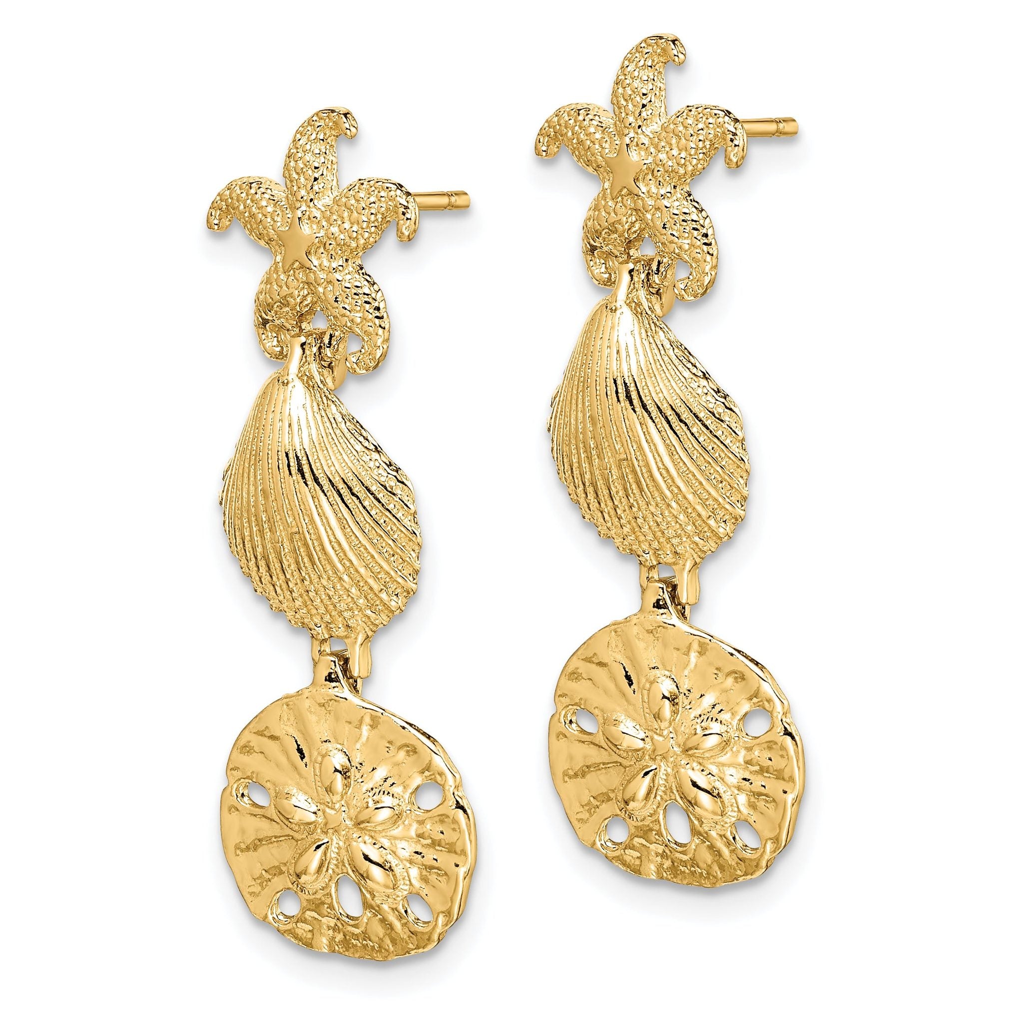 14K Starfish, Shell ,Sand Dollar Dangle Earrings Secondary image