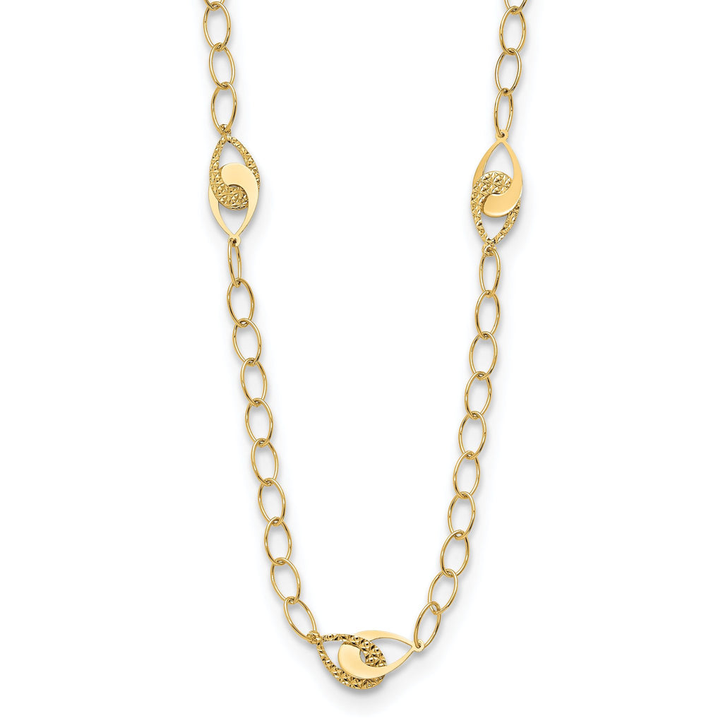14K Polished and Diamond-cut Fancy Link with 1in ext. Necklace