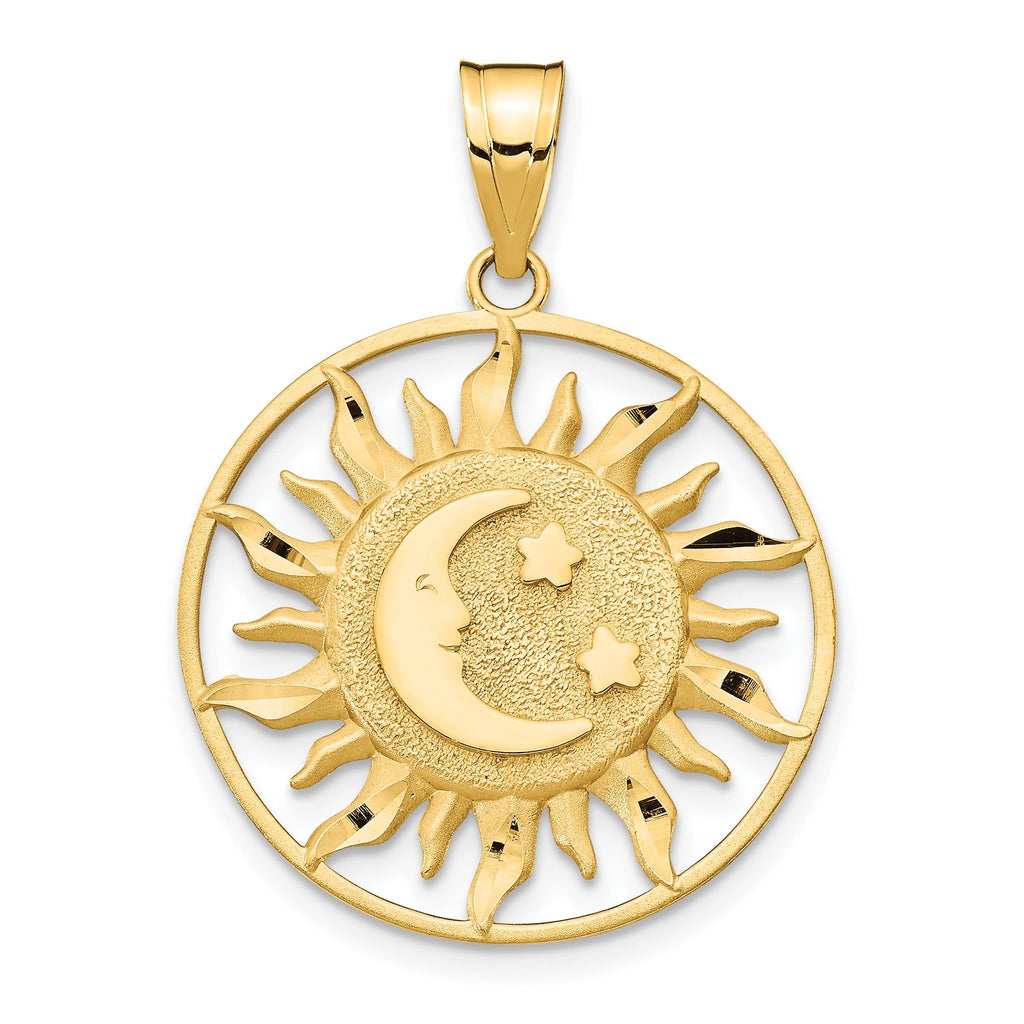 14K Gold Diamond-Cut Sun, Moon, and Stars Charm Polished Finish