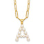 Sterling Silver Gold-plated 3-5.5mm White Button Freshwater Cultured Pearl LETTER A 18 inch Necklace