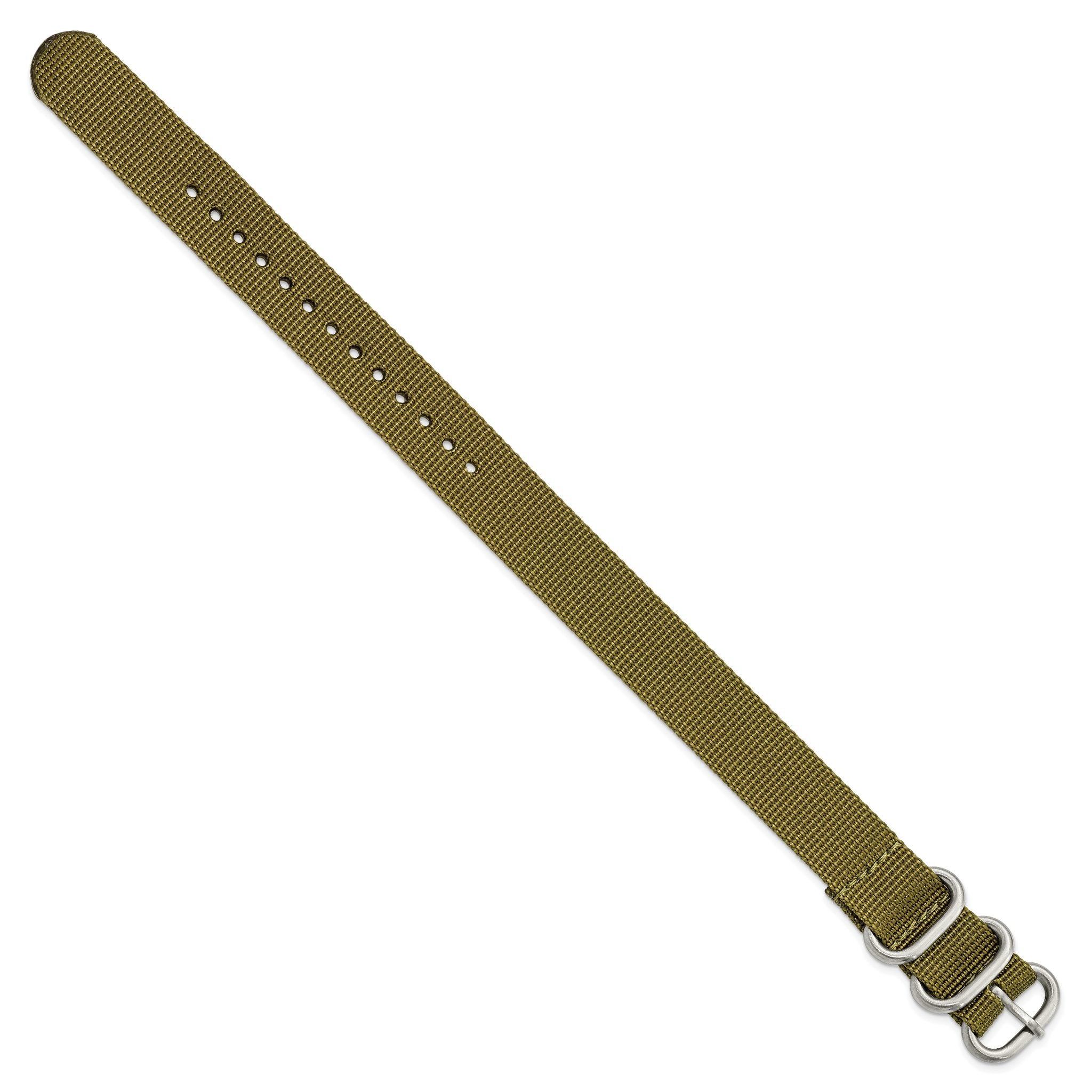 Military Ballistic Nylon Watch Band in Olive Green, 18mm