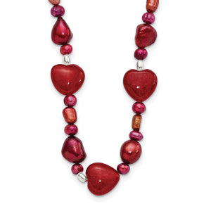 Red Jade Freshwater Pearl Necklace in Sterling Silver, 17 Inch - Sophia Jewelers
