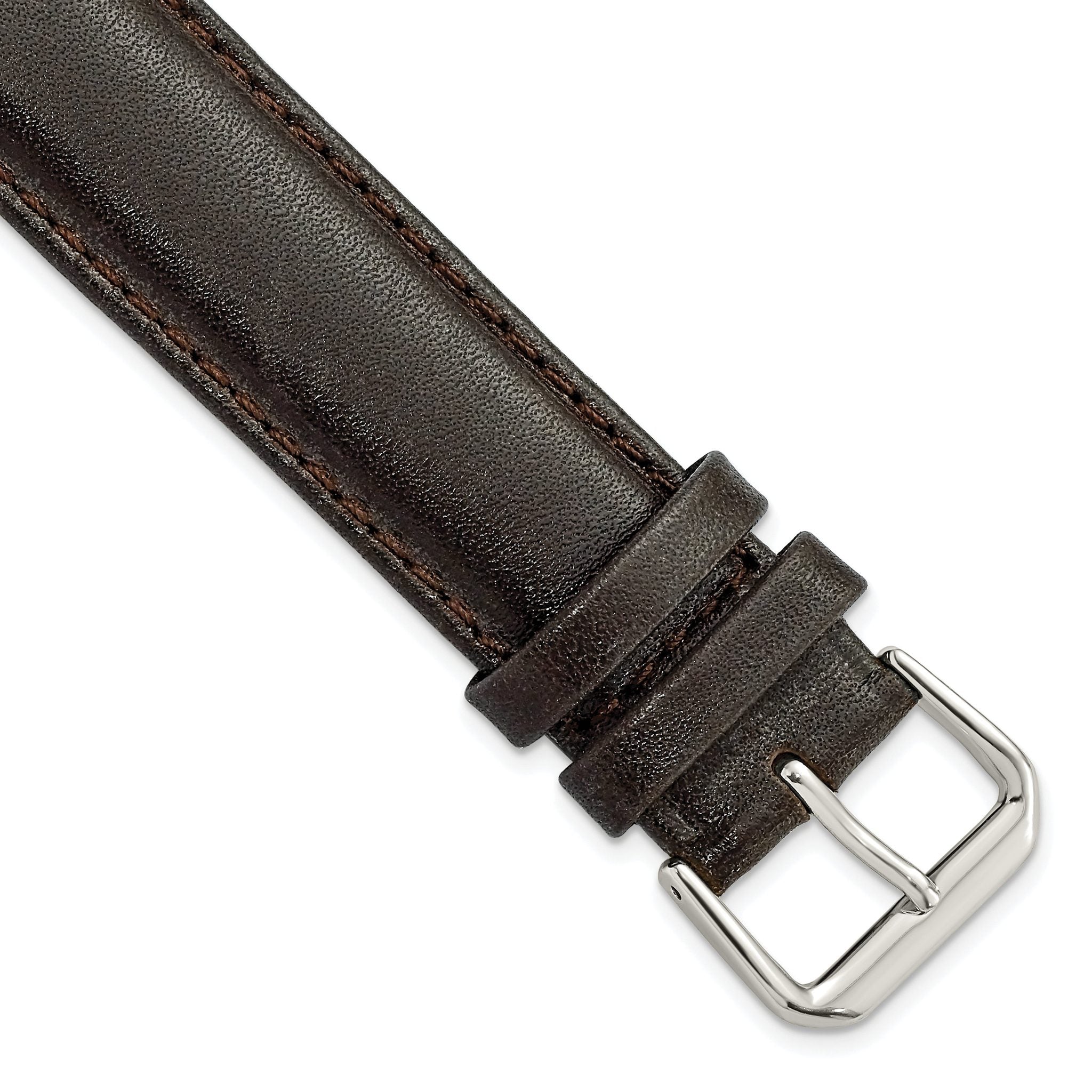 Smooth Leather Watch Band in Dark Brown with Silver-Tone Buckle, 16mm