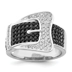 Brilliant Embers Sterling Silver Rhodium-plated 109 Stone Micro Pave Black and White CZ Buckle Ring