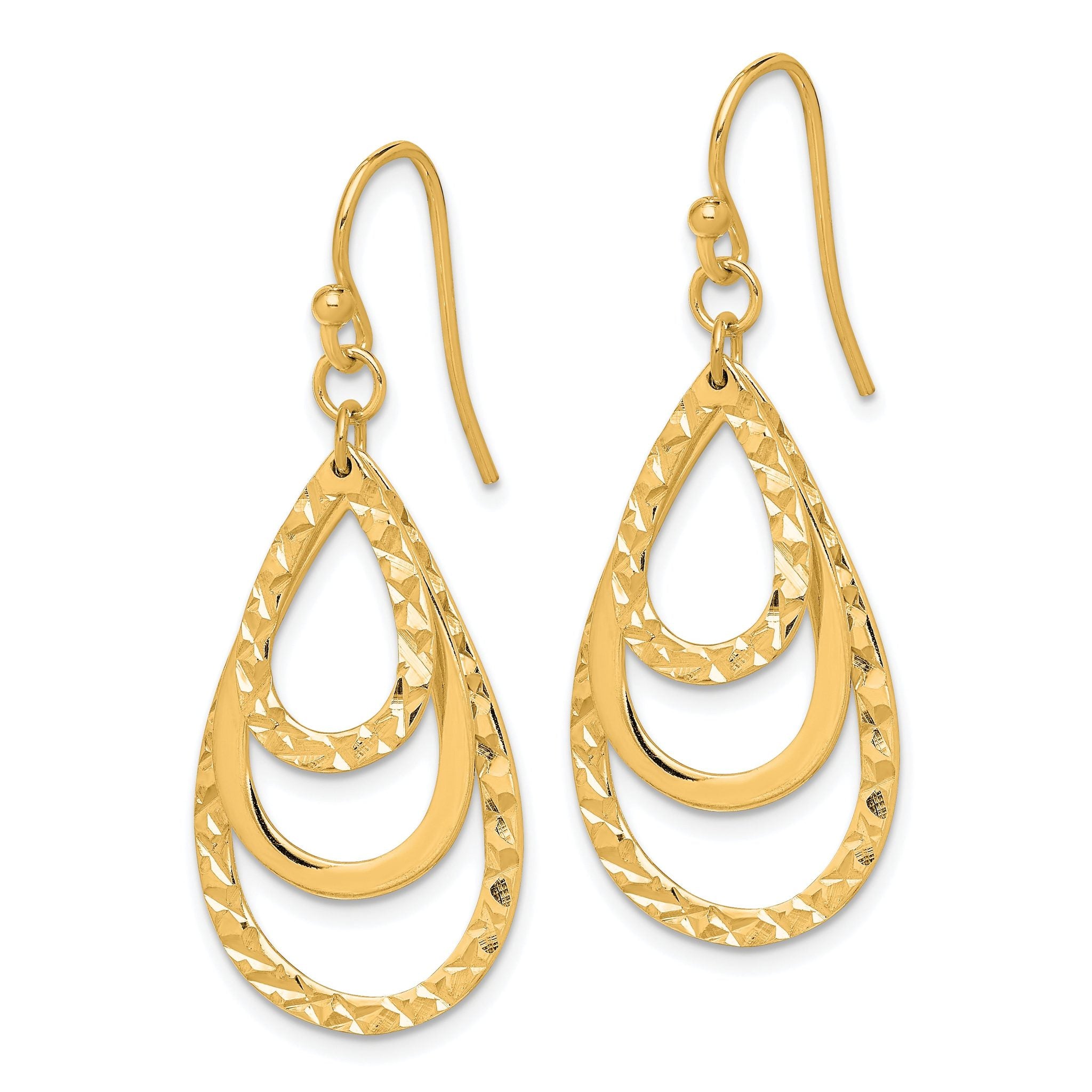 Sterling Silver Gold-tone Polished & Diamond-cut Triple Teardrop Dangle Ear Secondary image