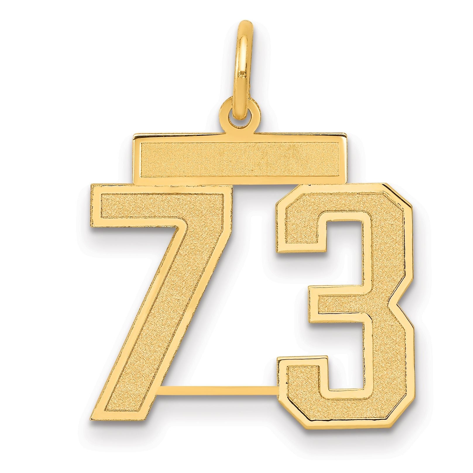 14K Gold Satin Number 73 Charm with Brushed Finish  Medium