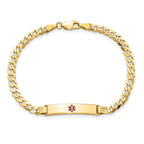 14K Medical Solid Chain/Solid Plate 26x5mm Centered Red Enamel Curb Link 8 inch ID Bracelet