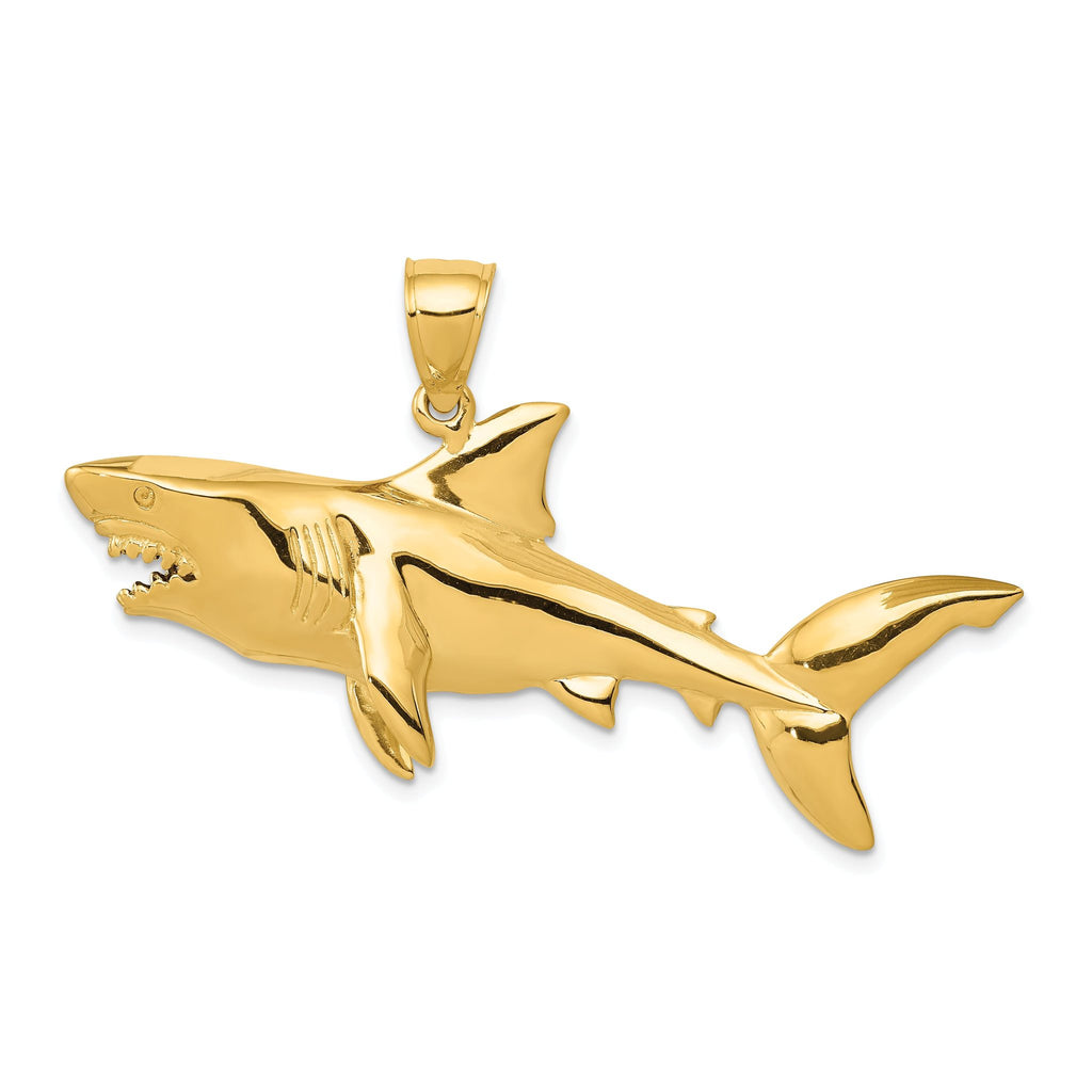 14K Gold Polished 3D Shark Pendant for Men  Bold & Thematic Design