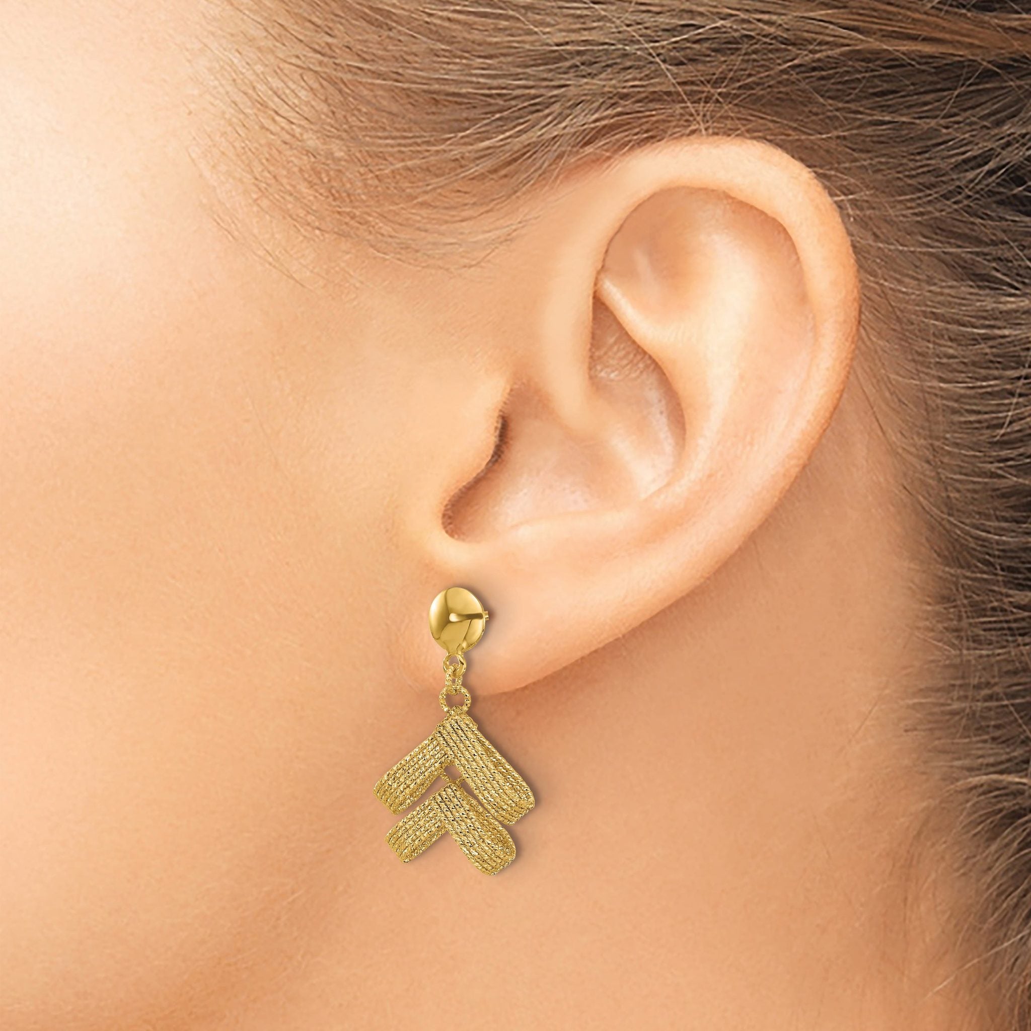 14K Polished and Textured Fancy Dangle Post Earrings