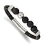Stainless Steel Polished with Lava Stone Beads Black Leather Bracelet for Men