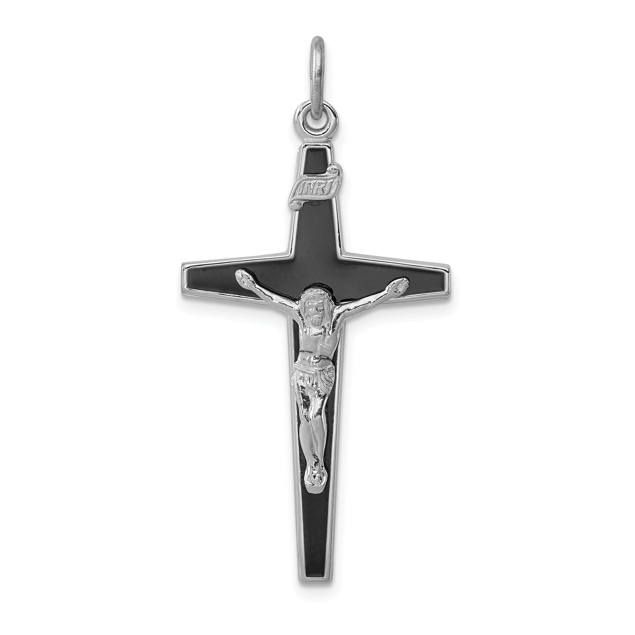 Sterling Silver 925 Rhodium-Plated Enameled Crucifix Pendant Polished Finish