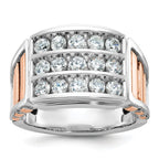 14k White and Rose Gold Mens Polished and Cut-Out 3-Row 1.5 Carat AA Quality Diamond Ring