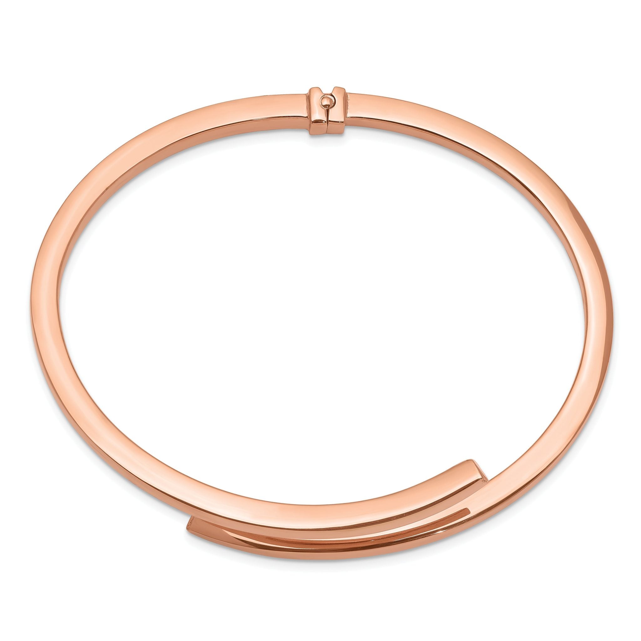 Sterling Silver Rose-tone Polished Bypass Hinged Bangle Secondary image