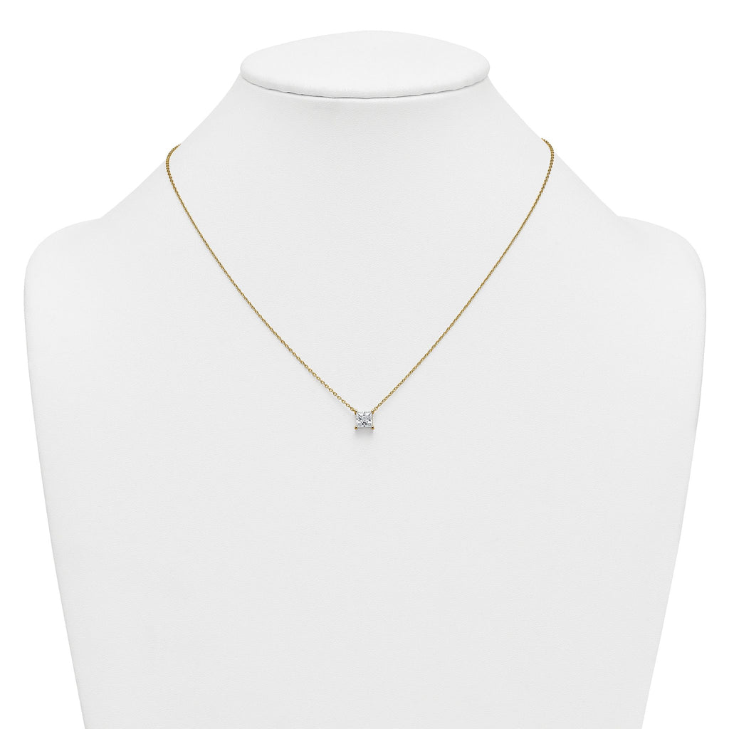 14k 1 carat Lab Grown Diamond VS+ F+ Princess Complete Four Prong 18 inch Pendant Necklace