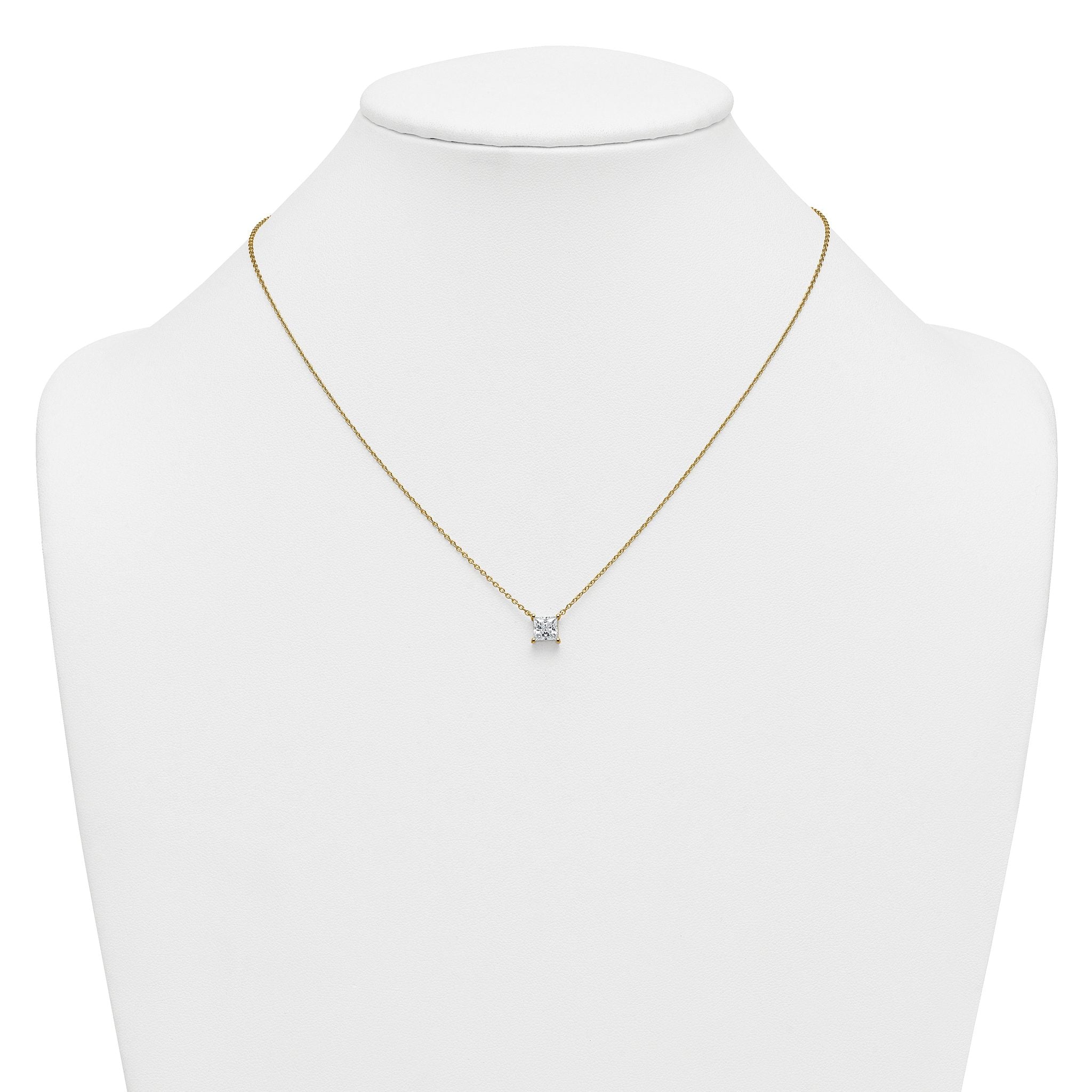 14k 1 carat Lab Grown Diamond VS+ F+ Princess Complete Four Prong 18 inch Pendant Necklace