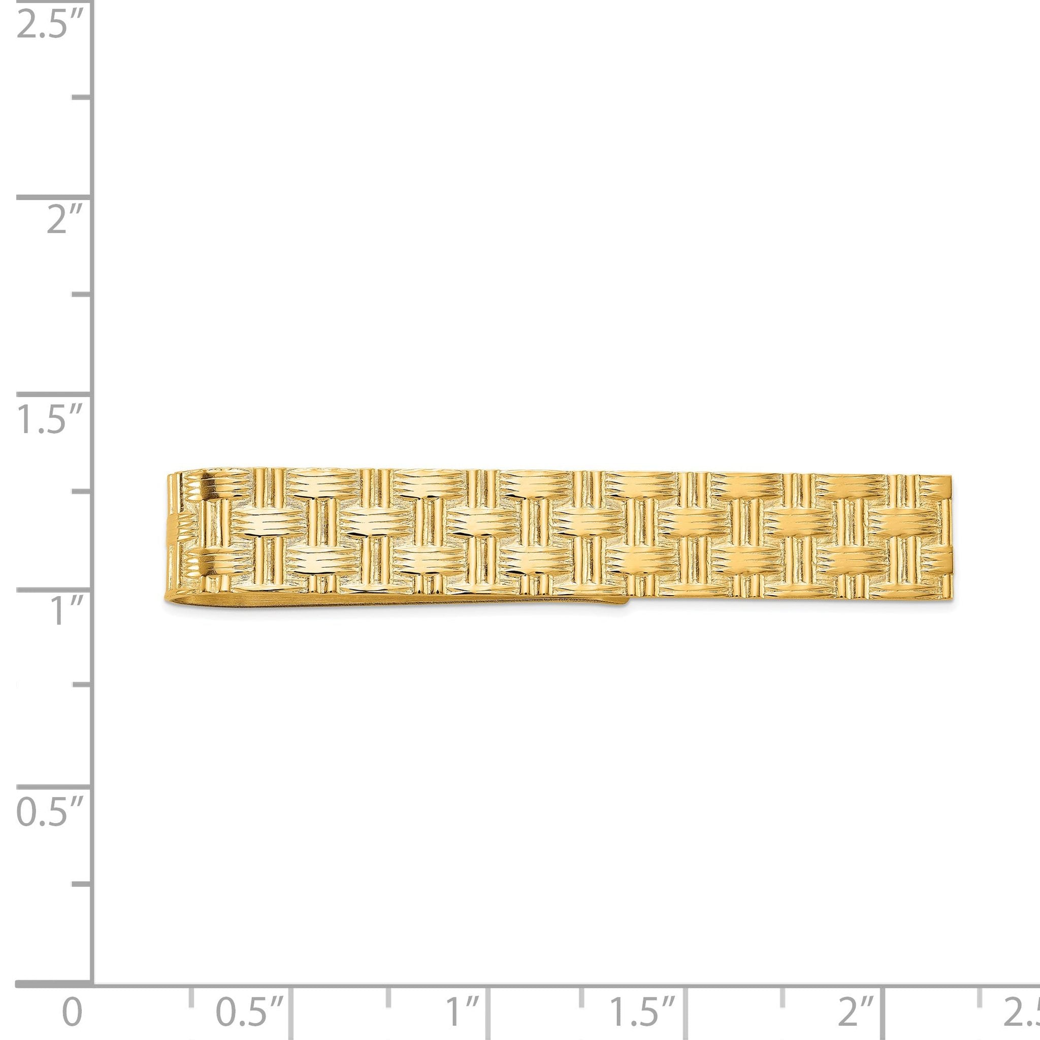 14K Gold Men's Textured Basketweave Tie Bar with Polished Finish