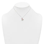 Sterling Silver Polished White and Rainbow Enameled Unicorn Childrens 14 inch Necklace