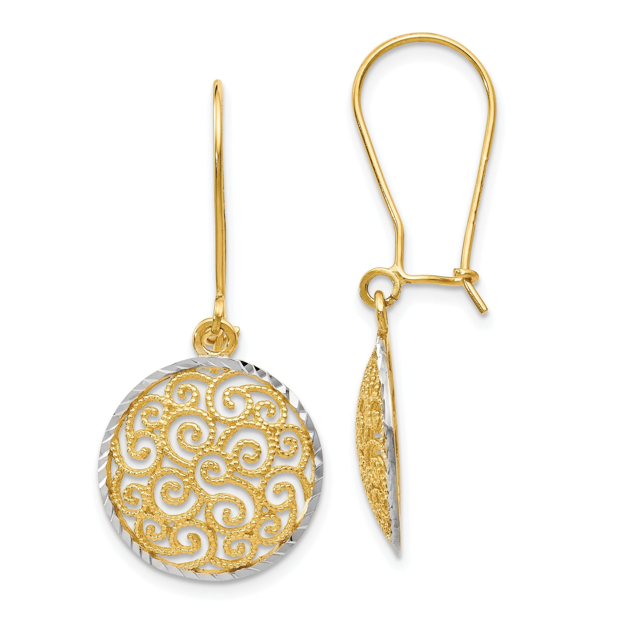 14K Two-tone Filigree Dangle Earrings Main image