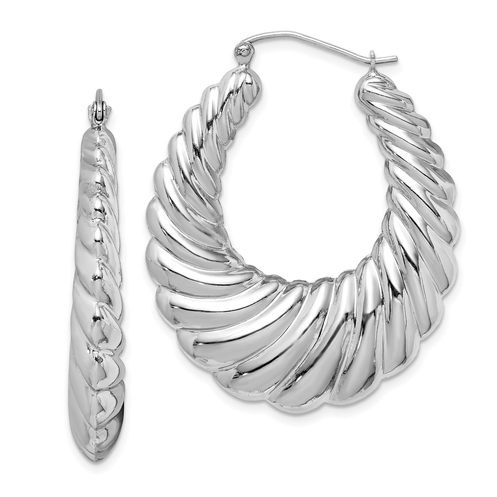 Sterling Silver Rhodium-plated Polished Shrimp Oval Hoop Earrings Main image
