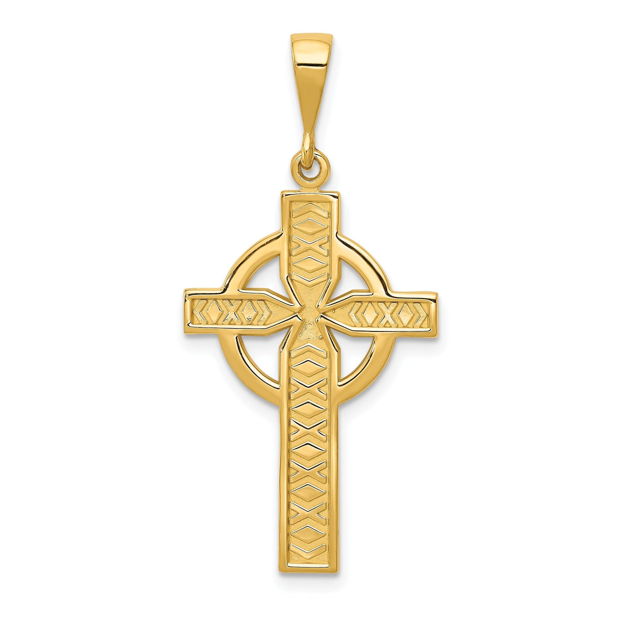 14K Gold Celtic Cross Pendant with Polished Finish and Satin Texture Main image