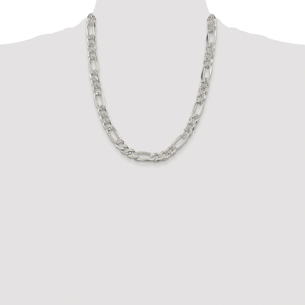 Sterling Silver Rhodium-plated 9.5mm PavÃ¢Â€Âš Flat Figaro Chain