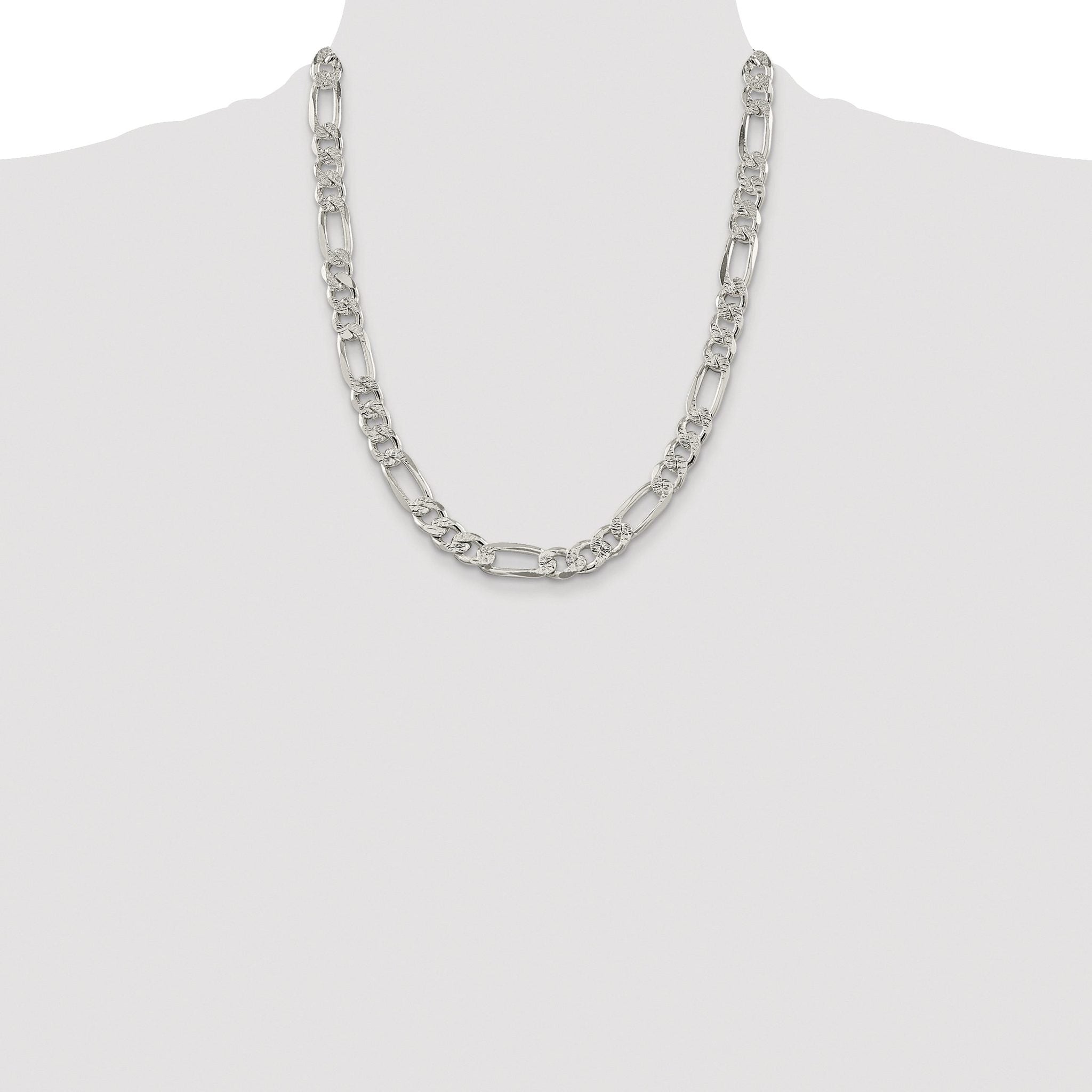 Sterling Silver Rhodium-plated 9.5mm PavÃ¢Â€Âš Flat Figaro Chain