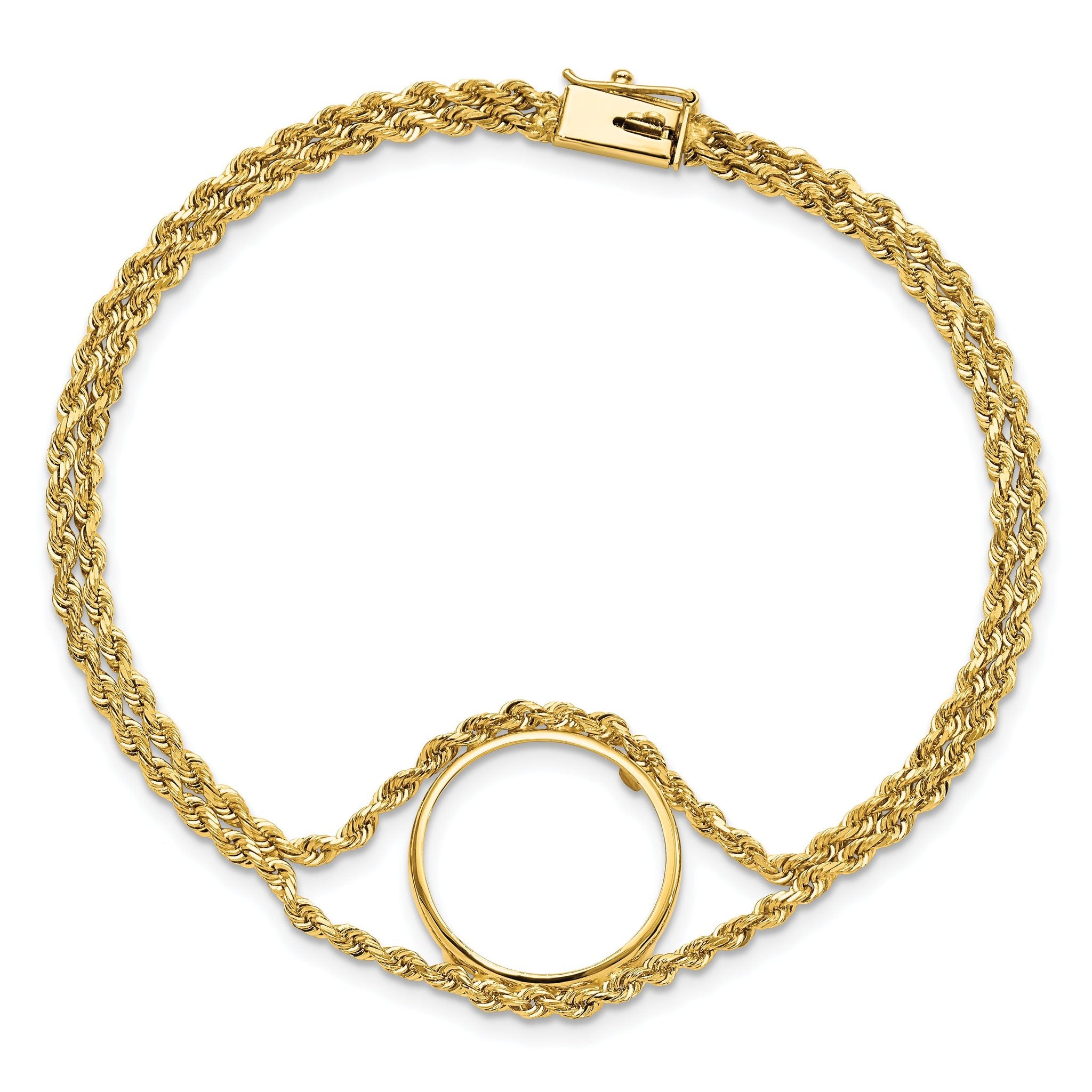 Wideband Distinguished Coin Jewelry 14k Polished Double Rope 16.5mm Prong Coin Bezel Bracelet Secondary image