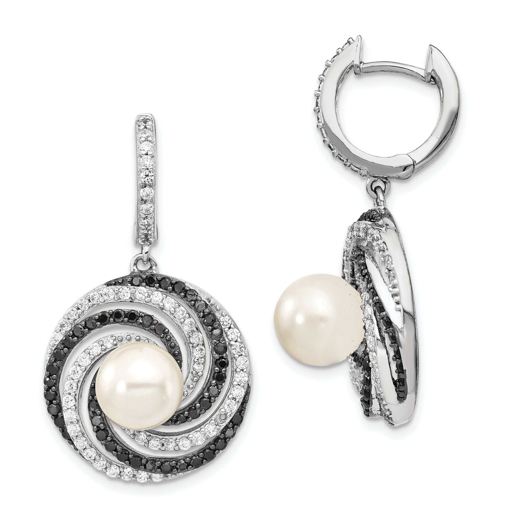 Sophia Jewelers 925 Silver Shell Pearl Earrings with CZ and Rhodium Finish Main image