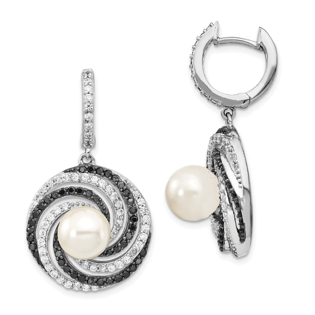 Sophia Jewelers 925 Silver Shell Pearl Earrings with CZ and Rhodium Finish