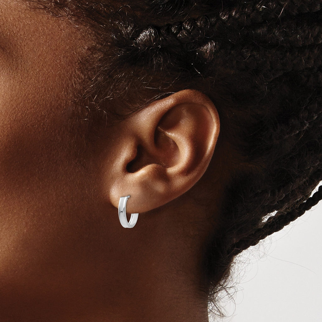 10K White Gold Polished Hinged Hoop Earrings for Women Elegant & Semi-Solid Design