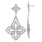 Cheryl M Sterling Silver Rhodium-plated Fancy Floral Design Brilliant-cut CZ Post Dangle Earrings