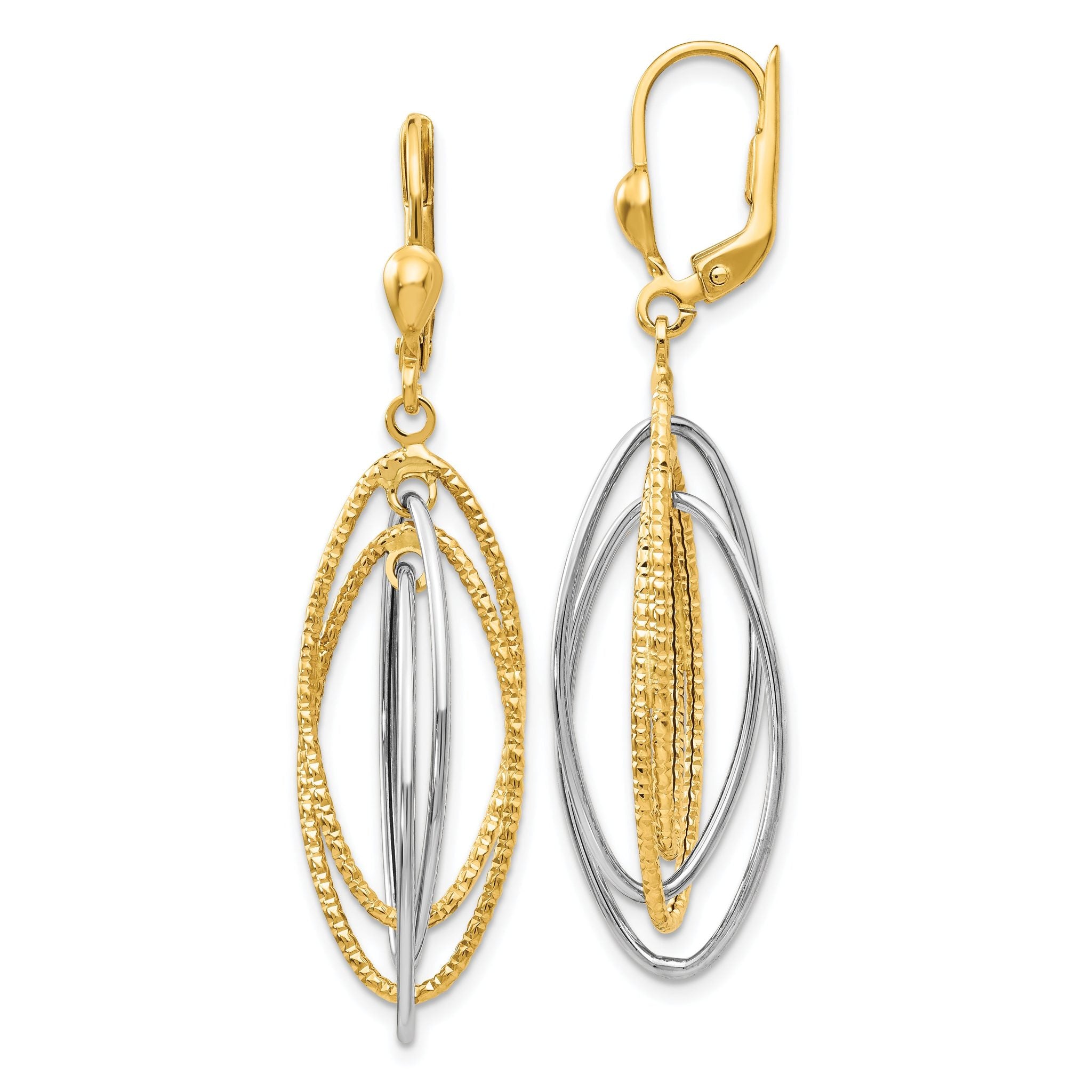 14K Two-Tone Textured and Polished Dangle Leverback Earrings Main image