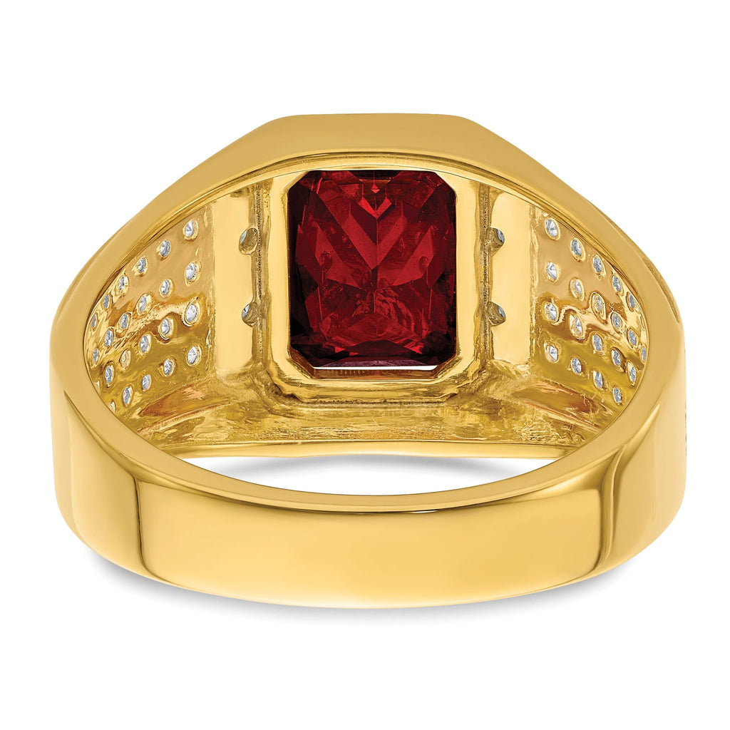14k with White Rhodium 3/4 carat Lab Grown Diamond VS/SI+ G+ and Created Ruby Complete Men's Ring